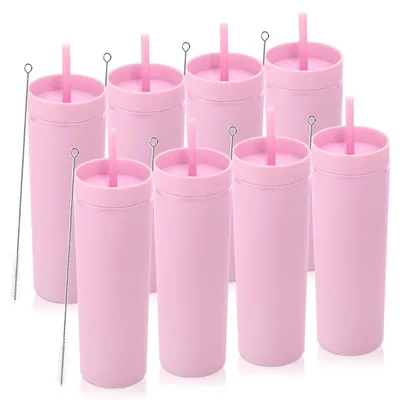 Produktbild von Solidchoice – Set mit 8 wiederverwendbaren Plastikbechern mit Deckel und Strohhalm