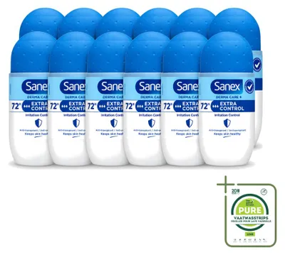 Immagine prodotto di 12 deodoranti roll-on Sanex Dermo Extra Control - 53 ml - Confezione grande - 12 pezzi