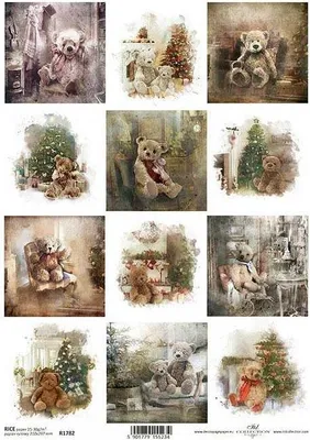 Zdjęcie produktu dla Papier ryżowy do decoupage ITD-R1782 misie, choinka, Boże Narodzenie