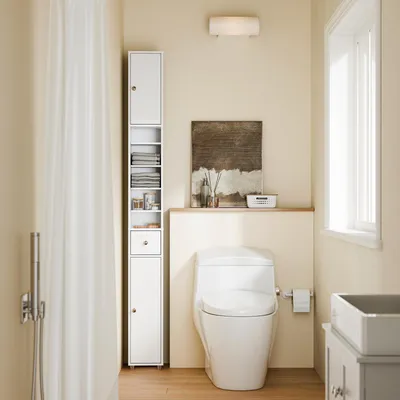 Immagine prodotto di SoBuy Mobile da bagno Stretto Mobile alto da bagno Idrorepellente con ripiani regolabili Mobile da bagno multiuso BZR34-II-W