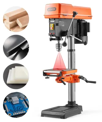 Image de Perceuse à colonne VEVOR 305 mm, perceuse à colonne 550 W, perceuse à colonne avec régulation de la vitesse de rotation 340-2200 tr/min, table inclinable à 45°, laser et LED, perceuse pour le travail du bois et du métal