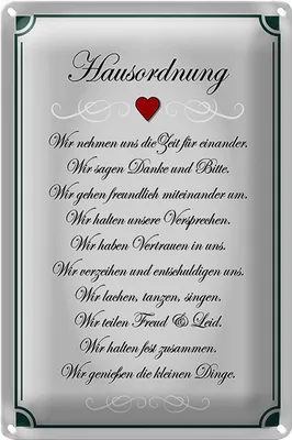 Produktbild von Blechschild Spruch 40x30cm Hausordnung wir Zeit füreinander