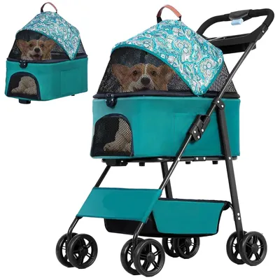 Image de Poussette pliable pour animaux de compagnie - Poussette pour chiens - Chariot pour chiens - Poussette de promenade - Adaptée aux chiens et aux chats - Pliable et transportable