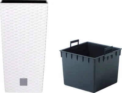 Immagine prodotto di vaso per piante da 50 cm in rattan, fioriera a vaschetta, bianco