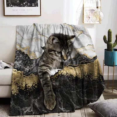 Productafbeelding van Pluizige deken met kattenprint, 150 x 200 cm, zachte microvezel, geschikt voor kinderkamers