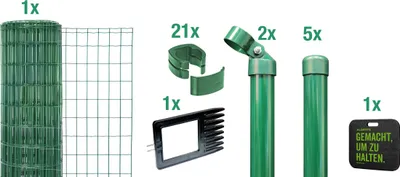 Zdjęcie produktu dla Alberts 693473 Fix-Clip Pro jako kompletny zestaw ogrodzeniowy, do osadzania w betonie z poduszką kolanową, zielony, wysokość 81 cm, długość 10 m