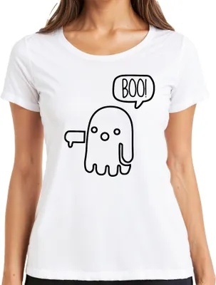 Produktbild von BOO! süßer Geist Halloween lustig Kinder Cartoon niedlich retro Damen T-Shirt, Weiß, L