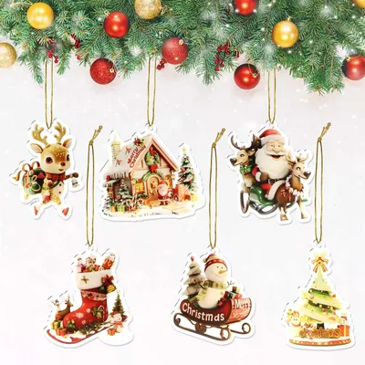 6 Acryl-Weihnachtsbaum-Anhänger, transparent, mit Band