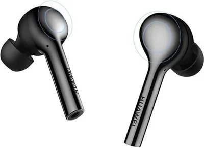Two black Huawei FreeBuds Lite wireless earbuds are shown against a white background.