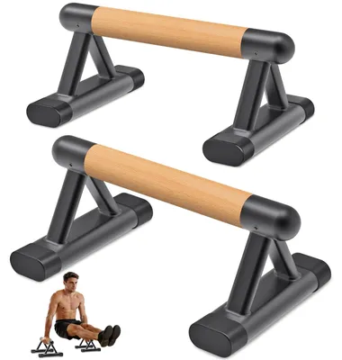 Zdjęcie produktu dla Drążki do pompek i dipów z wygodnymi drewnianymi uchwytami, antypoślizgowe urządzenia fitness