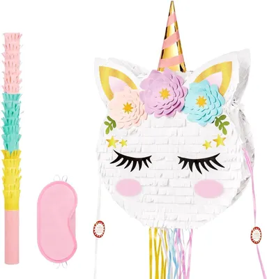 Immagine prodotto di Pignatta a forma di unicorno - Pignatta per feste di compleanno a tema unicorno, ideale per bambine e bambini, pieghevole
