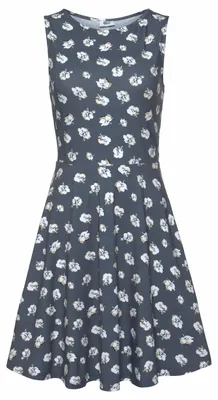 Produktbild von BEACH TIME Jerseykleid mit Blumendruck, Sommerkleid aus elastischer Baumwolle graublau-bedruckt Größe 40