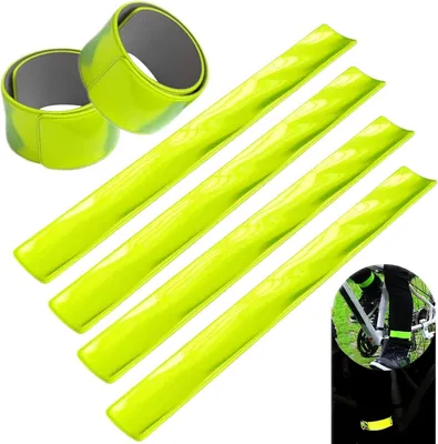Produktbild von Reflektorbänder 6 Stück, Universelles Reflektorset, Klapparmbänder, Neon, für Jogger und Radfahrer, Schwarz