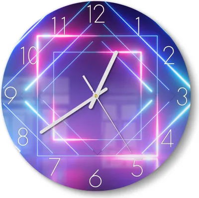 Produktbild von DEQORI Glasuhr Ø30 cm Zahlen 'Neon Geometrie' Wanduhr Glas Uhr Design leise Küchenuhr