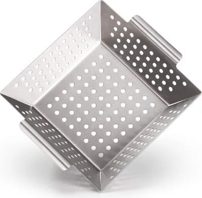 Produktbild von Grillschale aus 100% Edelstahl - perfekt für Grillgemüse, Grillkorb geeignet für alle Grillarten, Grillzubehör, Spülmaschinengeeignet, 27.5 x 20.5 x 5.3 cm