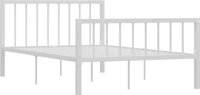 A white metal bed frame displayed against a white background.