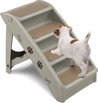 Produktbild von GOPLUS Hundetreppe 4 Stufen, Klappbar & Tragbar Tiertreppe Kunststoff, mit rutschfestem Filz, Treppe für Haustiere bis 60kg belastbar