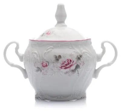 Produktbild von Thun 1794 Zuckerdose, Tschechisches Porzellan, Bernadotte, 300 ml, rosa, rosa Streifen, Thun