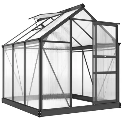 Productafbeelding van Aluminium kas van 3,65 m² (190 x 192 x 201 cm) met fundering, dakraam, schuifdeur en 4 mm UV-bestendige panelen, geschikt voor het kweken van tomaten en andere planten, en als koude bak voor gebruik in de tuin.