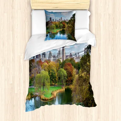 Produktbild von ABAKUHAUS New York Mantele, Central Park Herbst, Milbensicher Allergiker geeignet mit Kissenbezügen, 135 cm x 200 cm - 80 x 80 cm, Mehrfarbig