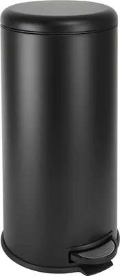 A black pedal bin is shown against a white background.