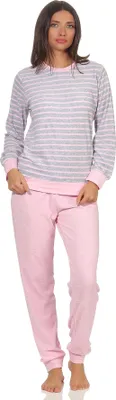 Produktbild von Damen Frottee Pyjama langarm mit Bündchen in edler Streifenoptik - 291 201 13 780 ; grau-melange , 48