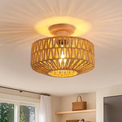 Produktbild von Toolight Deckenlampe Rattan E27 Ø30cm Natur Wohnzimmer – Holzfarbe