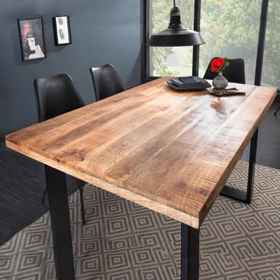 Produktbild von riess-ambiente Massiver Esstisch IRON CRAFT 120cm Mangoholz schwarzes Eisengestell Kufe Industrial Design Esszimmertisch Küchentisch Tisch