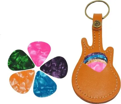 Leder-Schlüsselanhänger für Gitarrenplektren mit 5 Plektren - Ideales Geschenk für Musikliebhaber und Gitarrenspieler