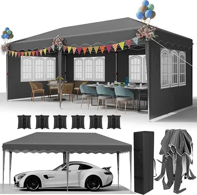 Immagine prodotto di Gazebo da giardino 3x6, gazebo 3x6 impermeabile, resistente alle intemperie invernali, tenda da giardino con pareti laterali, tenda per feste in tessuto Oxford 420D, gazebo da giardino con altezza regolabile, protezione UV 50+, gazebo per mercati, matrimoni, colore grigio