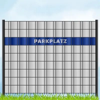 Produktbild von zaun|zu Sichtschutzstreifen mit Laser Beschriftung "PARKPLATZ" für Doppelstabzaun Enzianblau 2,55m