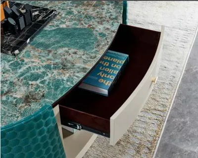Produktbild von Couchtisch Holz Leder Turkis Ovaler Modern Design Möbel Luxus Wohnzimmer 140x83