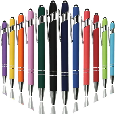 Obrázek produktu pro Biros s hrotem stylusu, kovové pero s měkkým hrotem, střední hrot 1,0 mm, černý inkoust, 12 kusů (různé barvy)