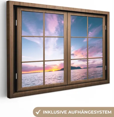 Produktbild von OneMillionCanvasses® - Leinwandbilder - 150x100 cm, Aussicht - Meer - Berge, Wandbilder Kunstdruck Wanddekoration