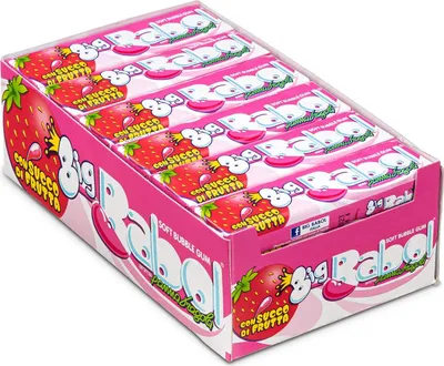 Produktbild von Perfetti Big Babol Panna Fragola con succo di frutta Creme und Erdbeeren mit fruchtsaft weicher Kaugummi soft bubble stick 24pz