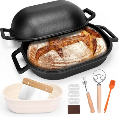 Productafbeelding van Gusseisenen broodbakvorm van 40 cm met deksel, geschikt voor het bakken van brood, inclusief zuurdesembrood, speltbrood en witbrood. Ook geschikt als vorm voor het bakken van sneetjes brood