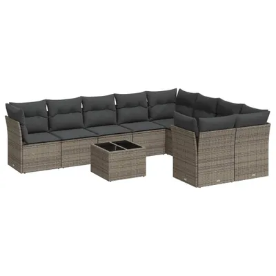 Produktbild von vidaXL 10-tlg. Garten-Sofagarnitur mit Kissen Grau Poly Rattan