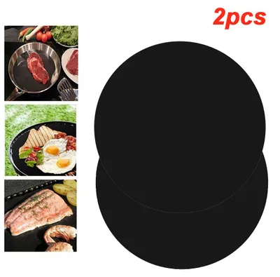 Produktbild von 2 Stück wiederverwendbare, antihaftbeschichtete, runde Grillmatten für Barbecue, 40 cm Durchmesser