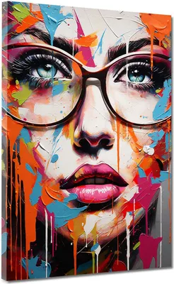 Produktbild von Frauengesicht mit Brille Leinwandbild Wandbild Kunstdruck XL Wanddeko Pop Art: 105x140x4cm