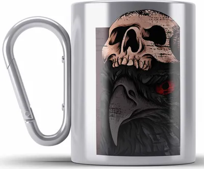 Produktbild von Trendation - Coole Edelstahl Tasse Karabiner Raben Totenkopf Geschenk Death Metal Punk Rock (Silber)
