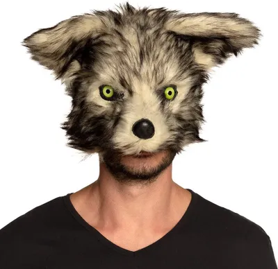 Image de Masque de loup-garou avec peluche Halloween masque gris-beige - taille unique