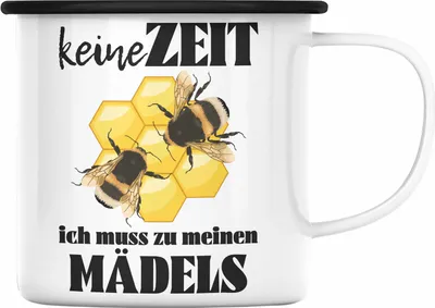 Produktbild von Trendation - Imker Geschenk Emaille Tasse Bienenzucht Emaille Emaille Tasse Geschenkideen Bienenzüchter Bienen Zuebhör (Schwarz)