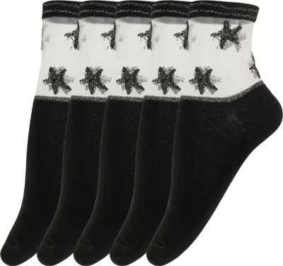 Produktbild von Giulia 5 Paar glänzende atmungsaktive Fein Socken Damen Halbsocken Söckchen Kurzsocken Mädchen Frauen 36-38 Black