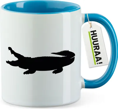 Produktbild von Huuraa Kaffeetasse Krokodile Silhouette 330ml Blau Keramik Kaffeebecher Geschenkidee