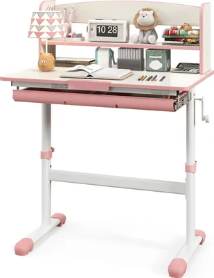 Produktbild von DREAMADE Lerntisch für Kinder von 3–12 Jahren, höhenverstellbarer Schülerschreibtisch mit neigbarer Tischplatte, Lineal, Aufsatz & Schublade,Pink
