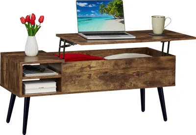 Obrázok produktu pre Konferenčný stolík Relaxdays s úložným priestorom, VxŠxH: 46x100x40 cm, rozkladací, 2 bočné priehradky, stolík v industriálnom štýle, hnedý/čierny