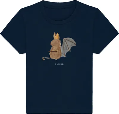 Produktbild von Mr. & Mrs. Panda  T-Shirt Fledermaus Sitzen 24. - 36. Monat - French Navy - Geschenk, Entspannen, Motivation, Baby Baumwollshirt, Fledermäuse, Babyshirt, Kurzarmshirt