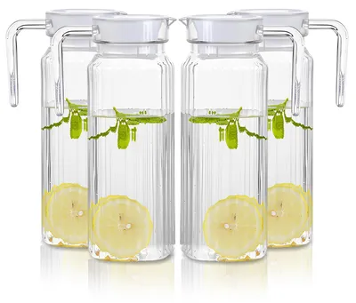 Glaskaraffe mit Deckel, 1 l, 4 Stück, transparent