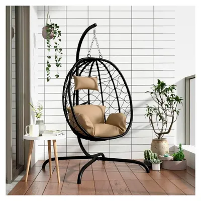 Produktbild von Hängesessel Garten Rattan Schwarz Taupe 106x103x195cm