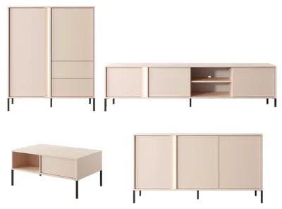 Image de Ensemble de salon Dast, 4 pièces, beige (couleur au choix), avec éclairage LED